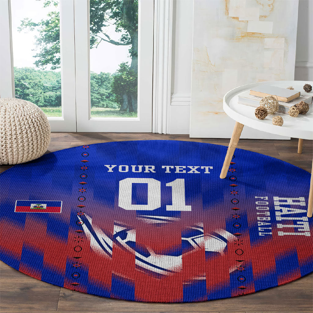 Personalized Haiti Football Round Carpet Brush Stroke Soccer Graphic Flag Colors