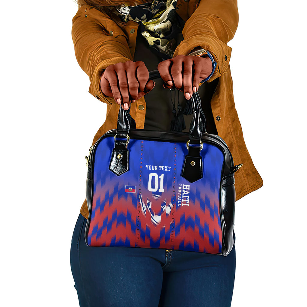 Personalized Haiti Football Shoulder Handbag Brush Stroke Soccer Graphic Flag Colors