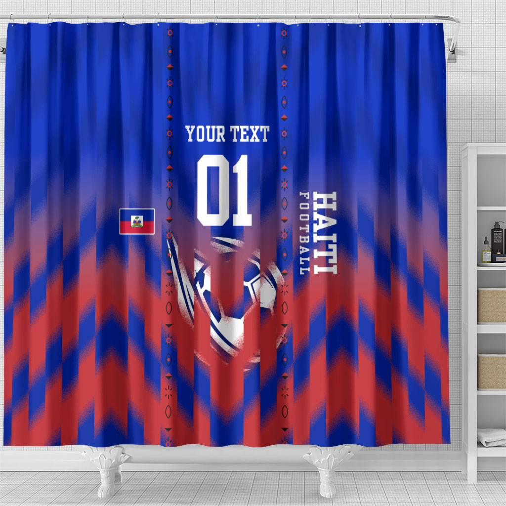 Personalized Haiti Football Shower Curtain Brush Stroke Soccer Graphic Flag Colors