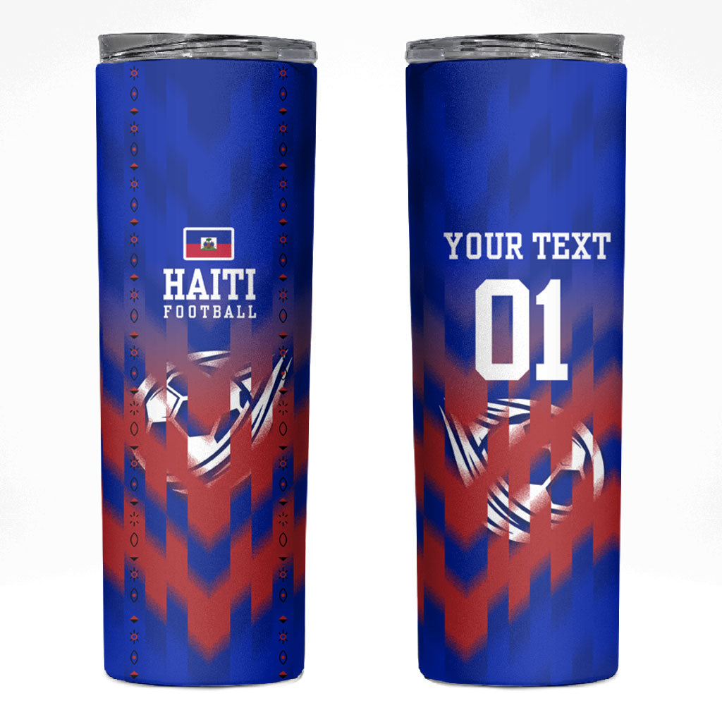 Personalized Haiti Football Skinny Tumbler Brush Stroke Soccer Graphic Flag Colors