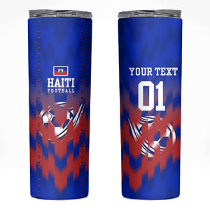 Personalized Haiti Football Skinny Tumbler Brush Stroke Soccer Graphic Flag Colors