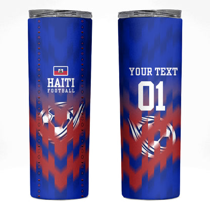 Personalized Haiti Football Skinny Tumbler Brush Stroke Soccer Graphic Flag Colors
