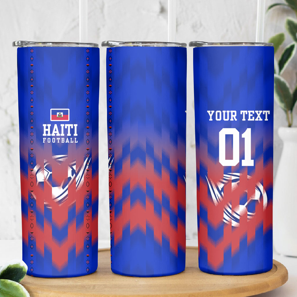 Personalized Haiti Football Skinny Tumbler Brush Stroke Soccer Graphic Flag Colors