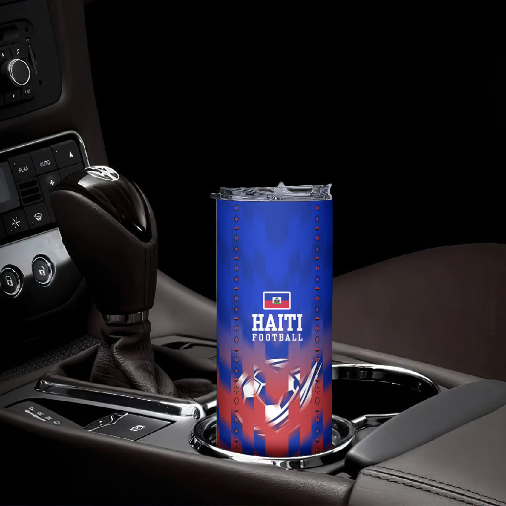 Personalized Haiti Football Skinny Tumbler Brush Stroke Soccer Graphic Flag Colors