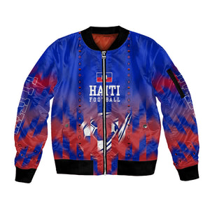 Personalized Haiti Football Sleeve Zip Bomber Jacket Brush Stroke Soccer Graphic Flag Colors