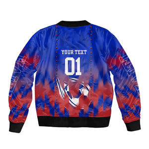 Personalized Haiti Football Sleeve Zip Bomber Jacket Brush Stroke Soccer Graphic Flag Colors
