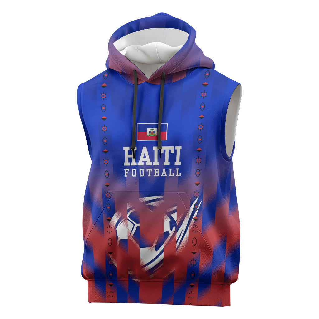 Personalized Haiti Football Sleeveless Hoodie Brush Stroke Soccer Graphic Flag Colors