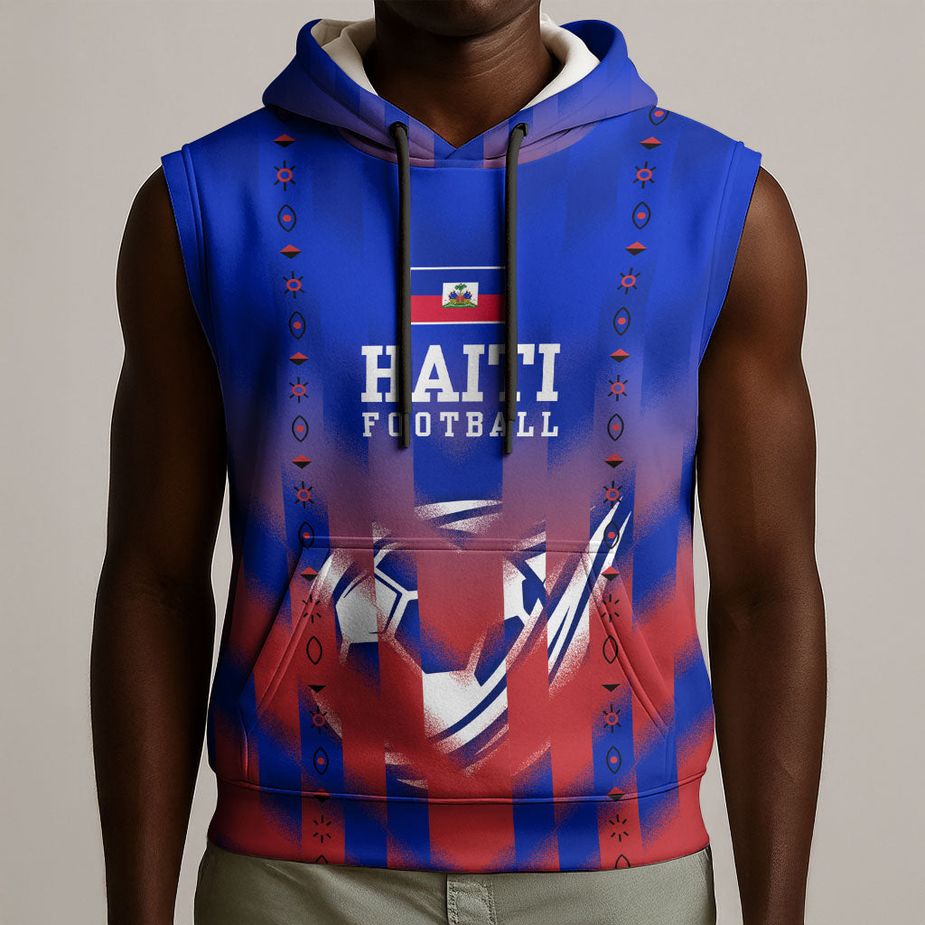 Personalized Haiti Football Sleeveless Hoodie Brush Stroke Soccer Graphic Flag Colors