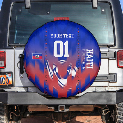 Personalized Haiti Football Spare Tire Cover Brush Stroke Soccer Graphic Flag Colors