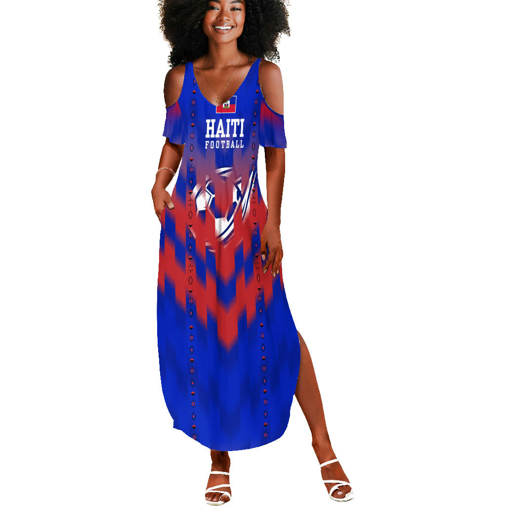 Personalized Haiti Football Summer Maxi Dress Brush Stroke Soccer Graphic Flag Colors