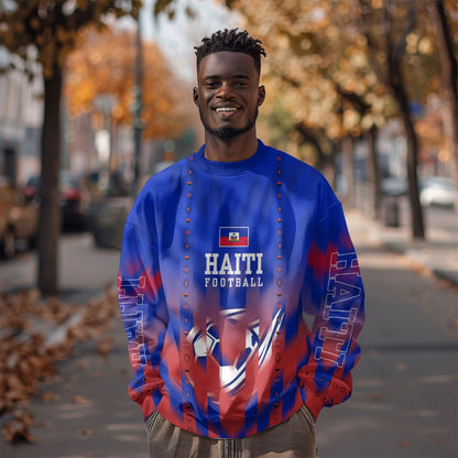Personalized Haiti Football Sweatshirt Brush Stroke Soccer Graphic Flag Colors