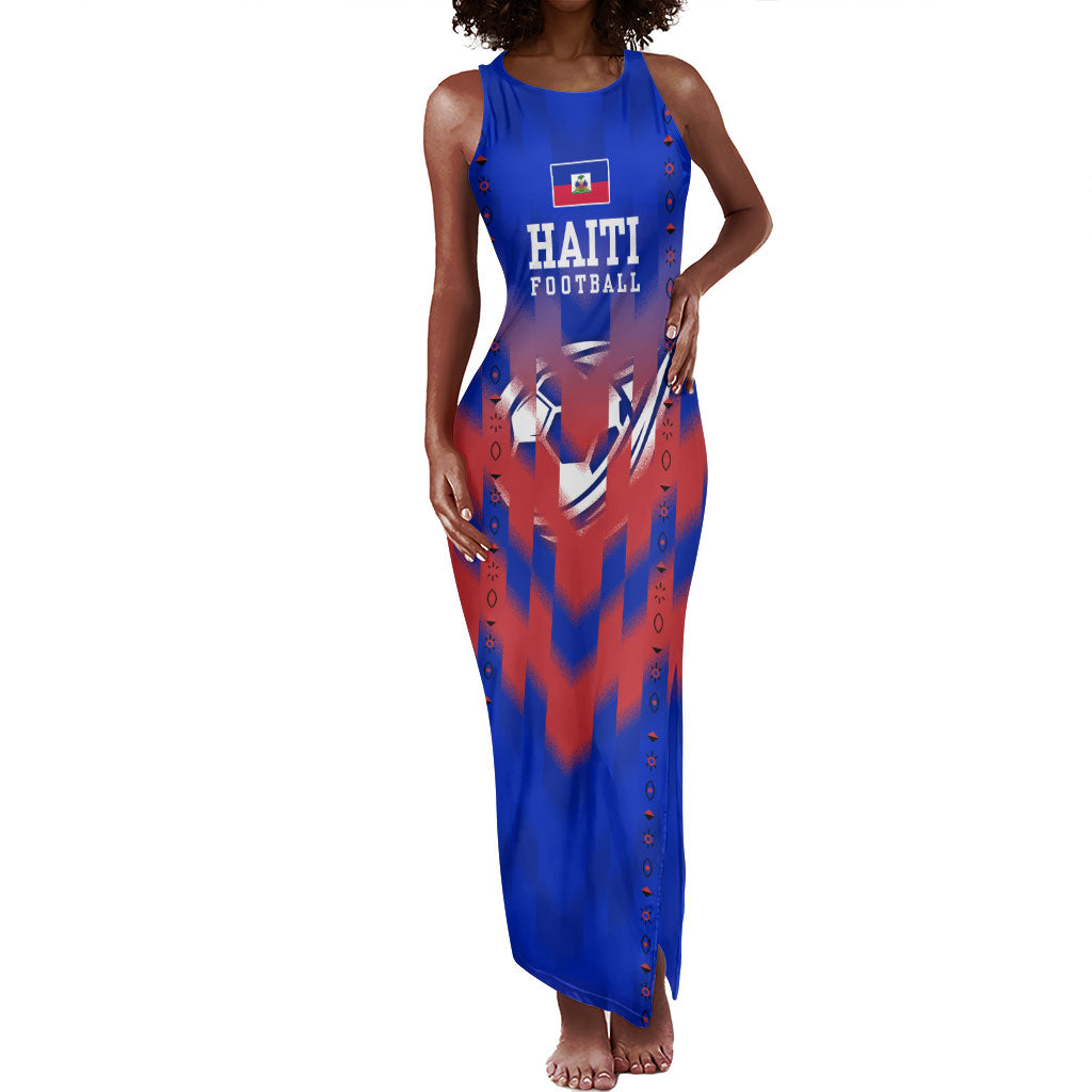 Personalized Haiti Football Tank Maxi Dress Brush Stroke Soccer Graphic Flag Colors