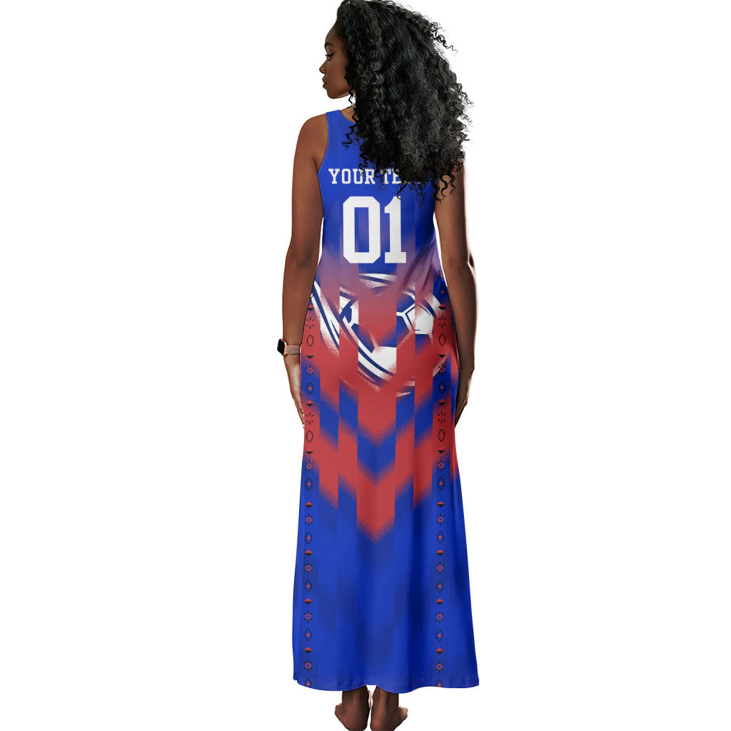 Personalized Haiti Football Tank Maxi Dress Brush Stroke Soccer Graphic Flag Colors