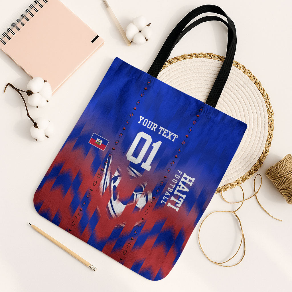 Personalized Haiti Football Tote Bag Brush Stroke Soccer Graphic Flag Colors