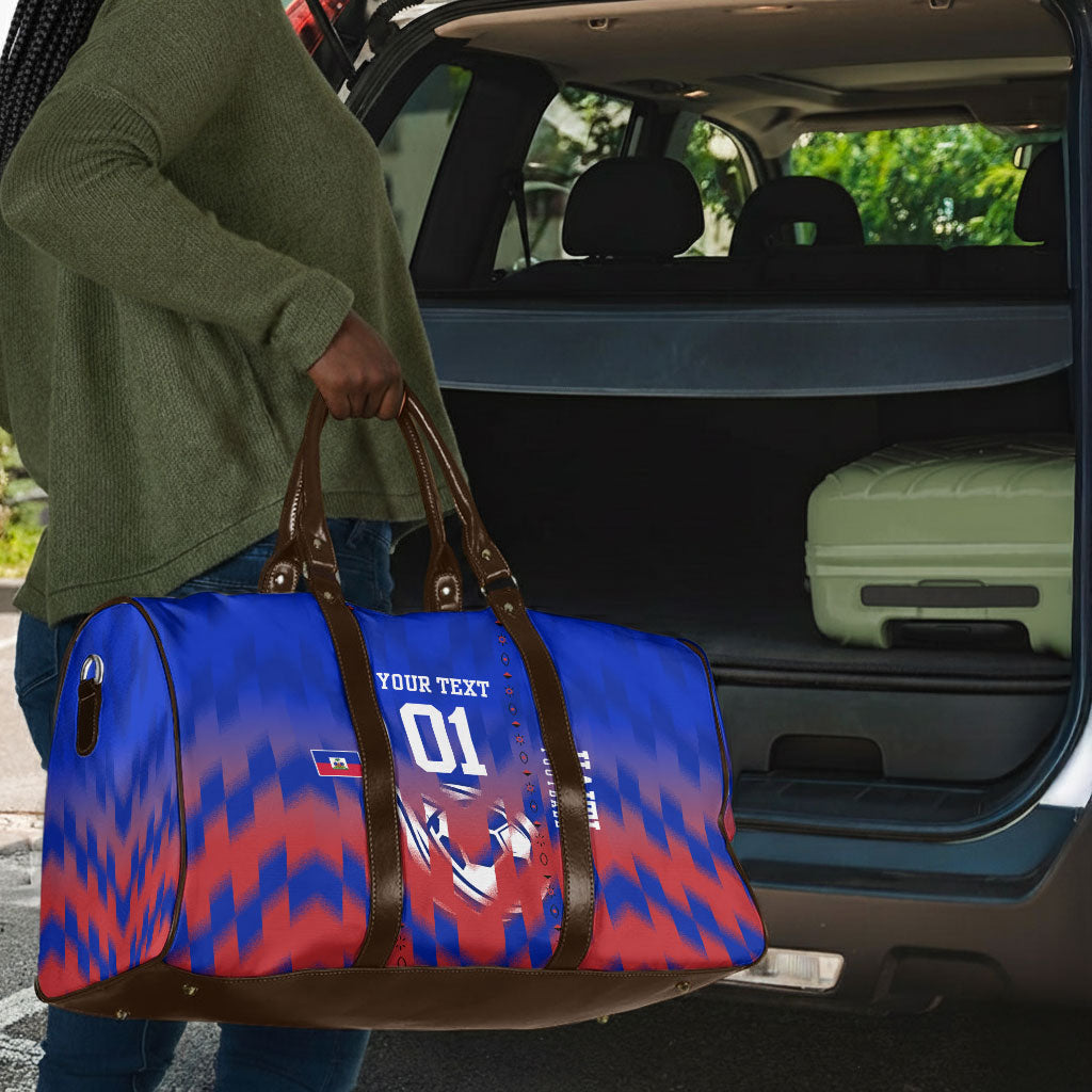 Personalized Haiti Football Travel Bag Brush Stroke Soccer Graphic Flag Colors