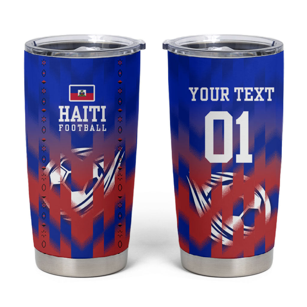 Personalized Haiti Football Tumbler Cup Brush Stroke Soccer Graphic Flag Colors