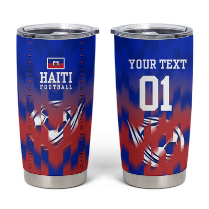Personalized Haiti Football Tumbler Cup Brush Stroke Soccer Graphic Flag Colors