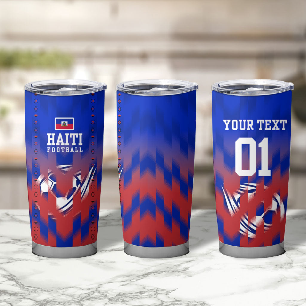 Personalized Haiti Football Tumbler Cup Brush Stroke Soccer Graphic Flag Colors