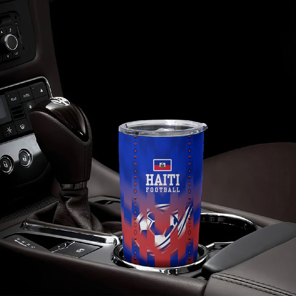 Personalized Haiti Football Tumbler Cup Brush Stroke Soccer Graphic Flag Colors