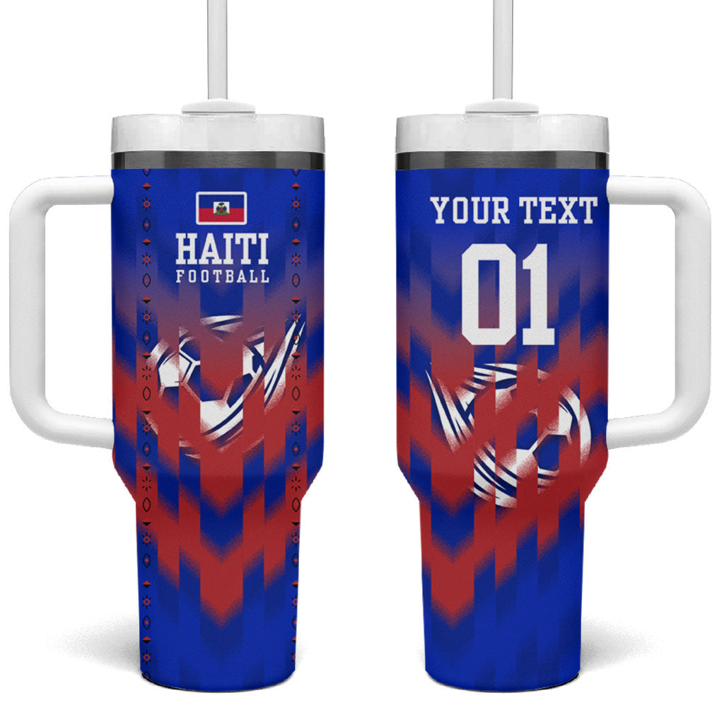 Personalized Haiti Football Tumbler With Handle Brush Stroke Soccer Graphic Flag Colors