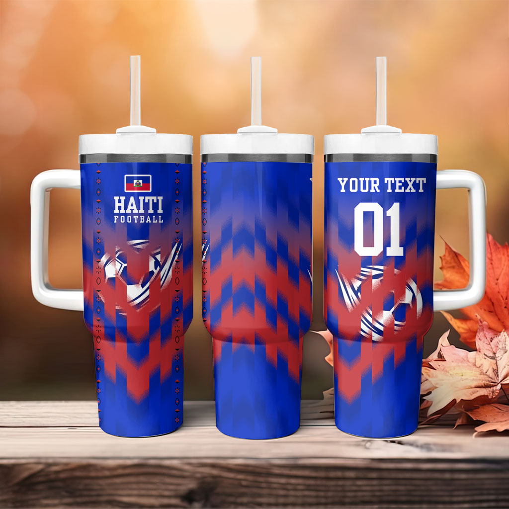 Personalized Haiti Football Tumbler With Handle Brush Stroke Soccer Graphic Flag Colors