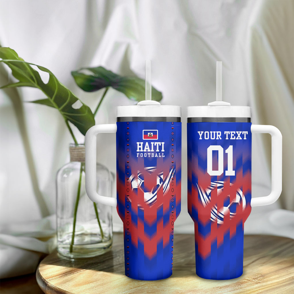 Personalized Haiti Football Tumbler With Handle Brush Stroke Soccer Graphic Flag Colors
