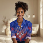 Personalized Haiti Football Women Casual Shirt Brush Stroke Soccer Graphic Flag Colors