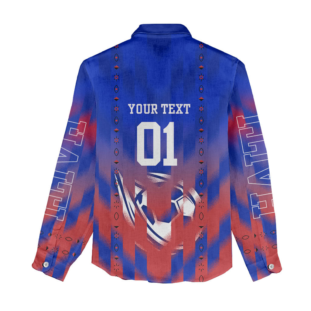 Personalized Haiti Football Women Casual Shirt Brush Stroke Soccer Graphic Flag Colors