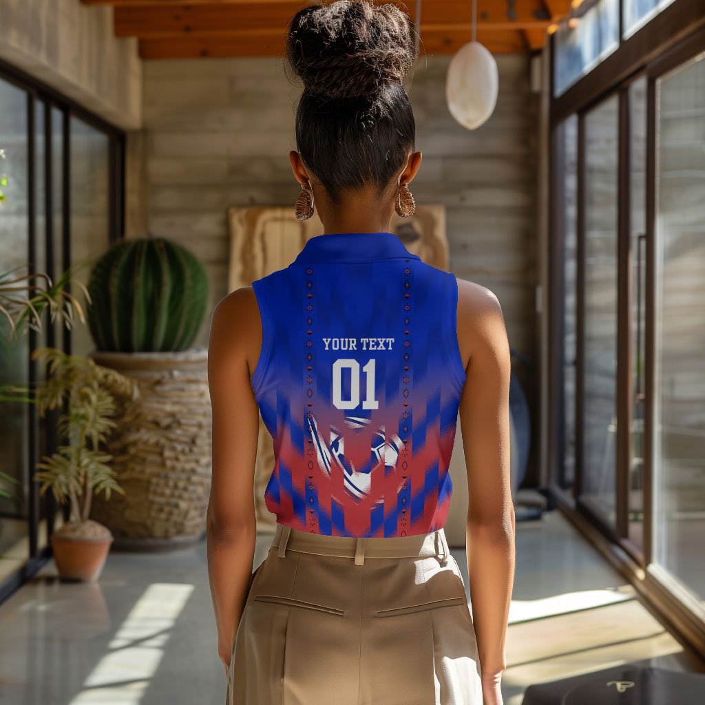 Personalized Haiti Football Women Sleeveless Polo Shirt Brush Stroke Soccer Graphic Flag Colors