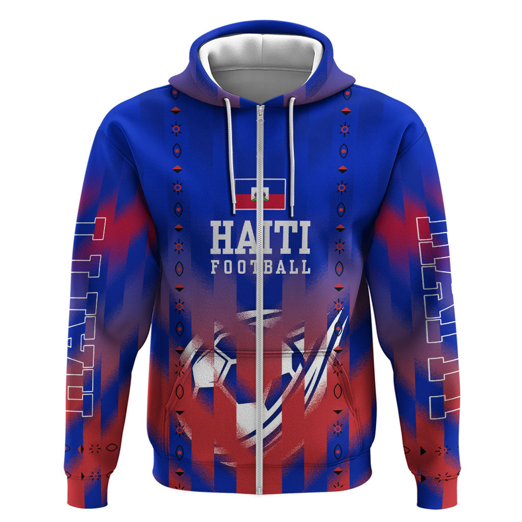 Personalized Haiti Football Zip Hoodie Brush Stroke Soccer Graphic Flag Colors