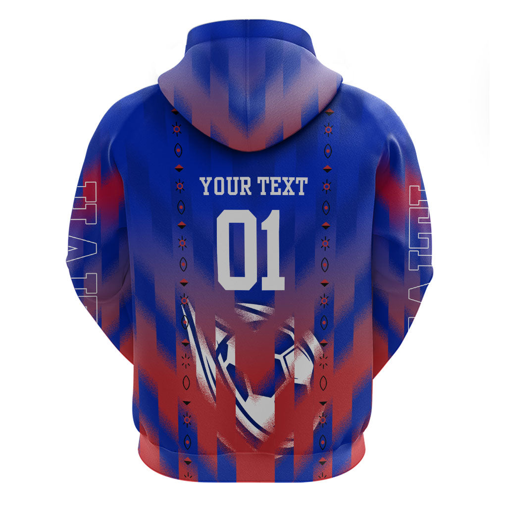 Personalized Haiti Football Zip Hoodie Brush Stroke Soccer Graphic Flag Colors