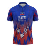 Personalized Haiti Football Zipper Polo Shirt Brush Stroke Soccer Graphic Flag Colors