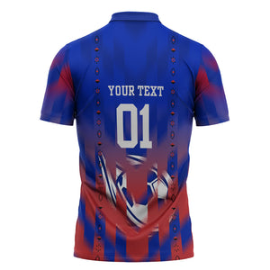 Personalized Haiti Football Zipper Polo Shirt Brush Stroke Soccer Graphic Flag Colors