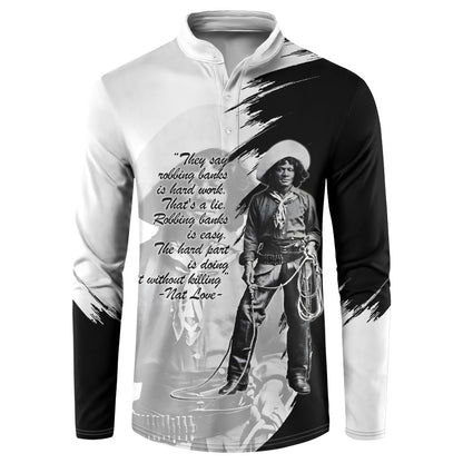 Nat Love Button Sweatshirt Deadwood Dick Legendary Black Cowboy - Famous Outlaw Quote