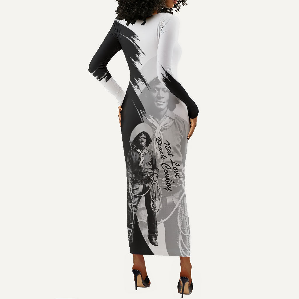 Nat Love Long Sleeve Bodycon Dress Deadwood Dick Legendary Black Cowboy - Famous Outlaw Quote
