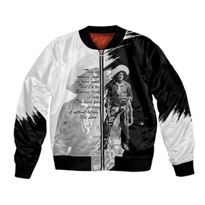 Nat Love Sleeve Zip Bomber Jacket Deadwood Dick Legendary Black Cowboy - Famous Outlaw Quote