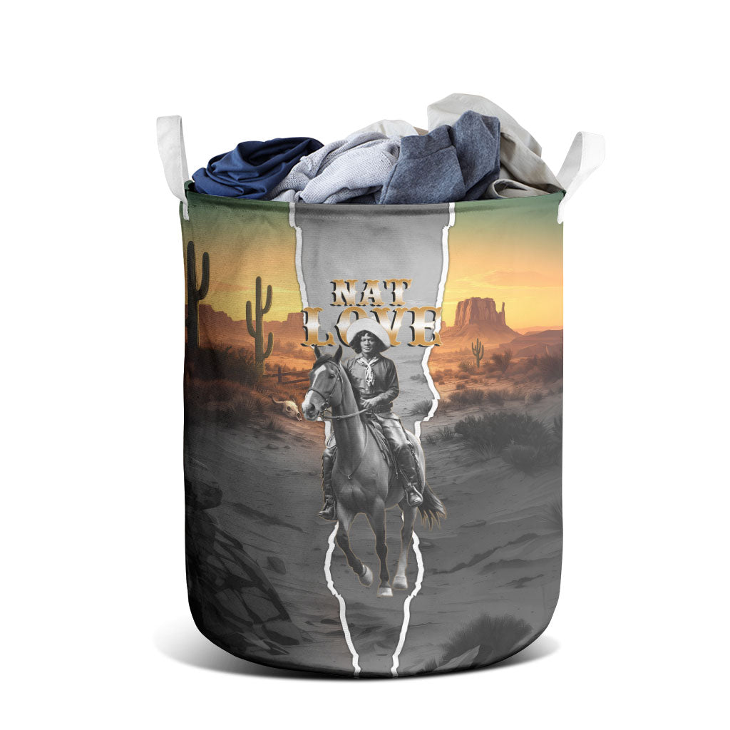 Nat Love Deadwood Dick Legendary Black Cowboy Laundry Basket Western Frontier Style With Native Southwest Pattern