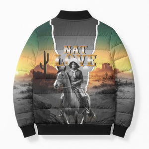 Nat Love Deadwood Dick Legendary Black Cowboy Bomber Puffer Jacket Western Frontier Style With Native Southwest Pattern