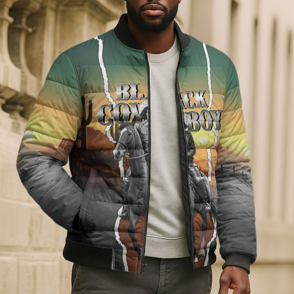 Nat Love Deadwood Dick Legendary Black Cowboy Bomber Puffer Jacket Western Frontier Style With Native Southwest Pattern