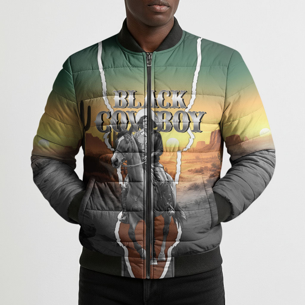 Nat Love Deadwood Dick Legendary Black Cowboy Bomber Puffer Jacket Western Frontier Style With Native Southwest Pattern