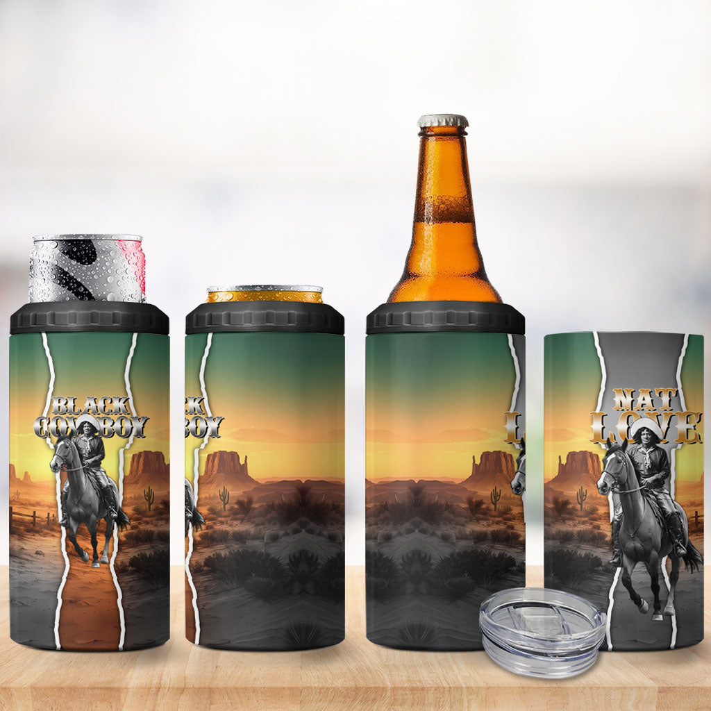 Nat Love Deadwood Dick Legendary Black Cowboy 4 in 1 Can Cooler Tumbler Western Frontier Style With Native Southwest Pattern