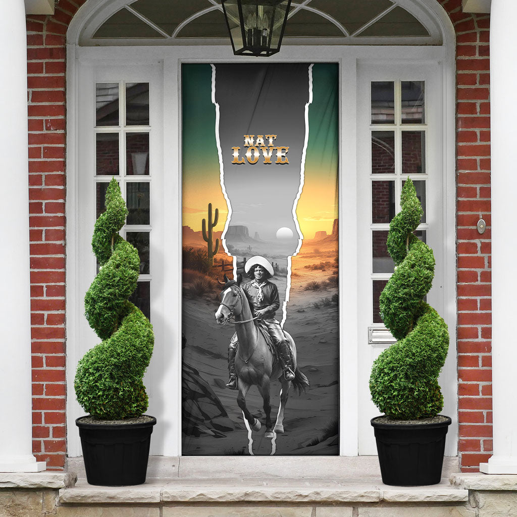 Nat Love Deadwood Dick Legendary Black Cowboy Door Cover Western Frontier Style With Native Southwest Pattern