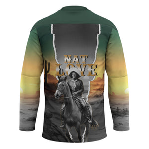 Nat Love Deadwood Dick Legendary Black Cowboy Hockey Jersey Western Frontier Style With Native Southwest Pattern