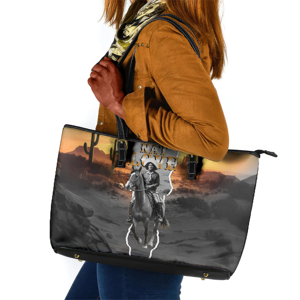 Nat Love Deadwood Dick Legendary Black Cowboy Leather Tote Bag Western Frontier Style With Native Southwest Pattern