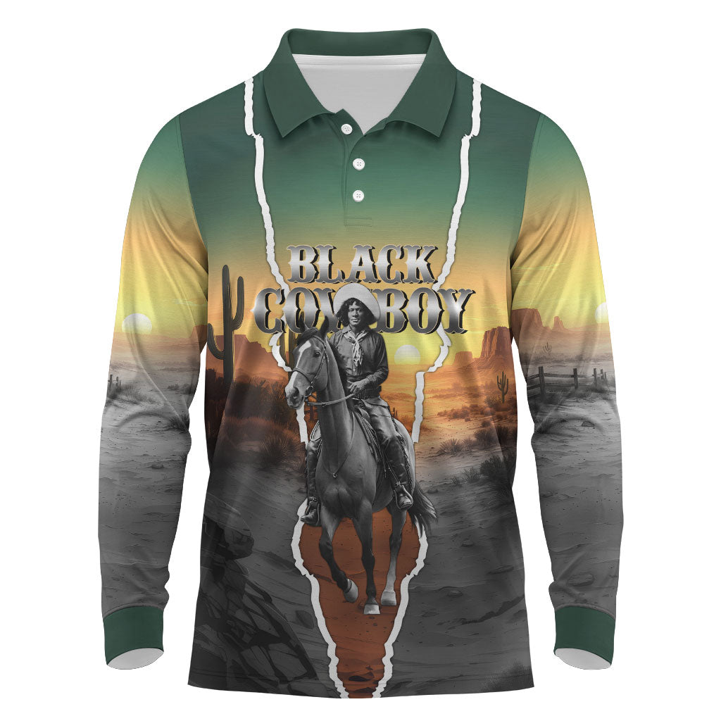 Nat Love Deadwood Dick Legendary Black Cowboy Long Sleeve Polo Shirt Western Frontier Style With Native Southwest Pattern