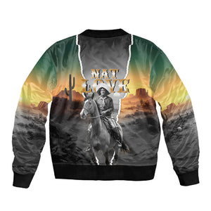 Nat Love Deadwood Dick Legendary Black Cowboy Sleeve Zip Bomber Jacket Western Frontier Style With Native Southwest Pattern