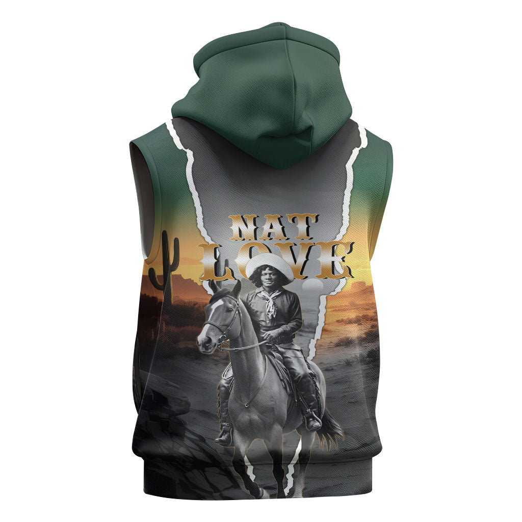 Nat Love Deadwood Dick Legendary Black Cowboy Sleeveless Hoodie Western Frontier Style With Native Southwest Pattern