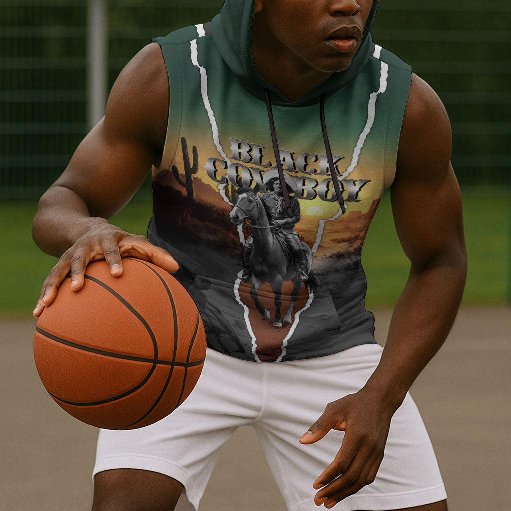 Nat Love Deadwood Dick Legendary Black Cowboy Sleeveless Hoodie Western Frontier Style With Native Southwest Pattern