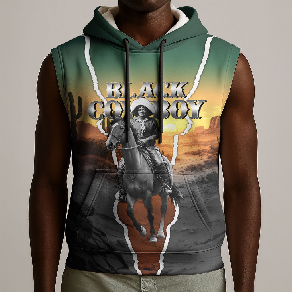 Nat Love Deadwood Dick Legendary Black Cowboy Sleeveless Hoodie Western Frontier Style With Native Southwest Pattern