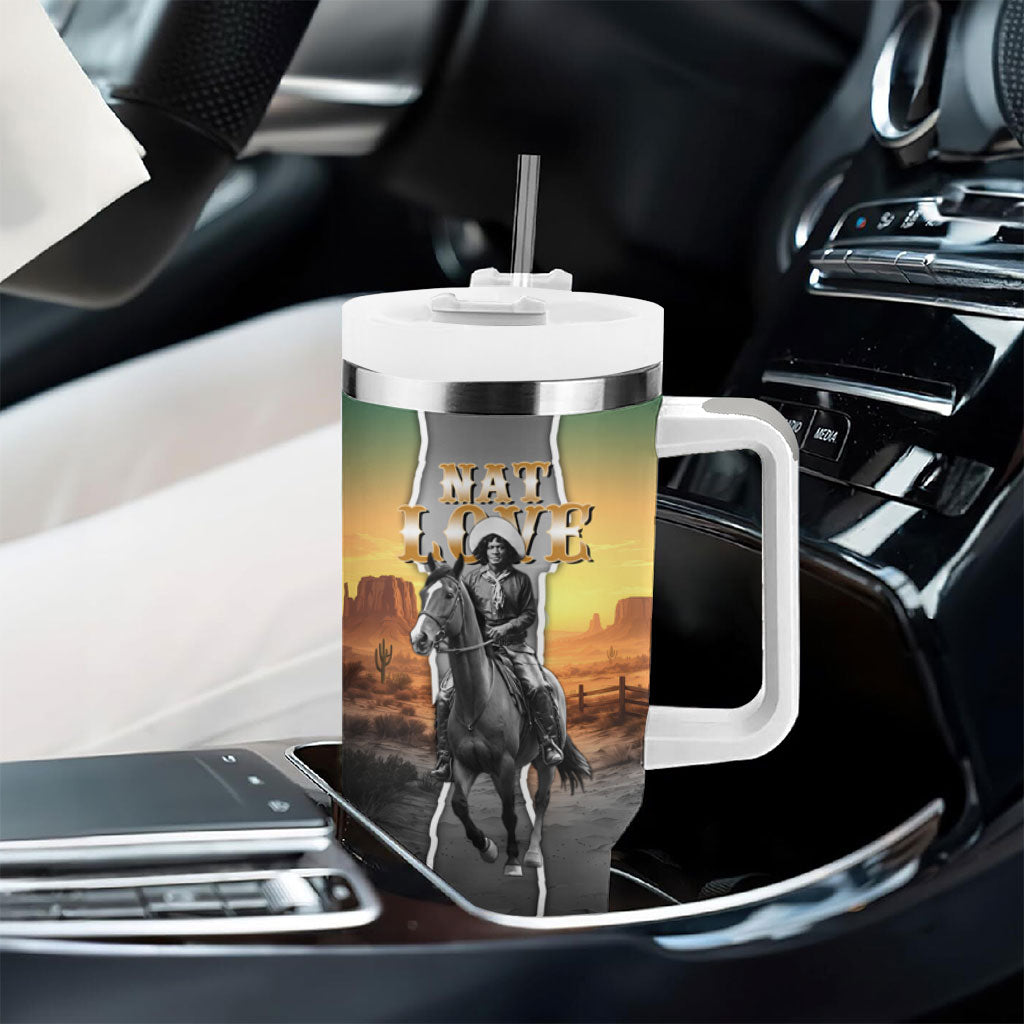 Nat Love Deadwood Dick Legendary Black Cowboy Tumbler With Handle Western Frontier Style With Native Southwest Pattern